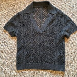 J Crew Cashmere Pointelle Lace Sweater Polo XS